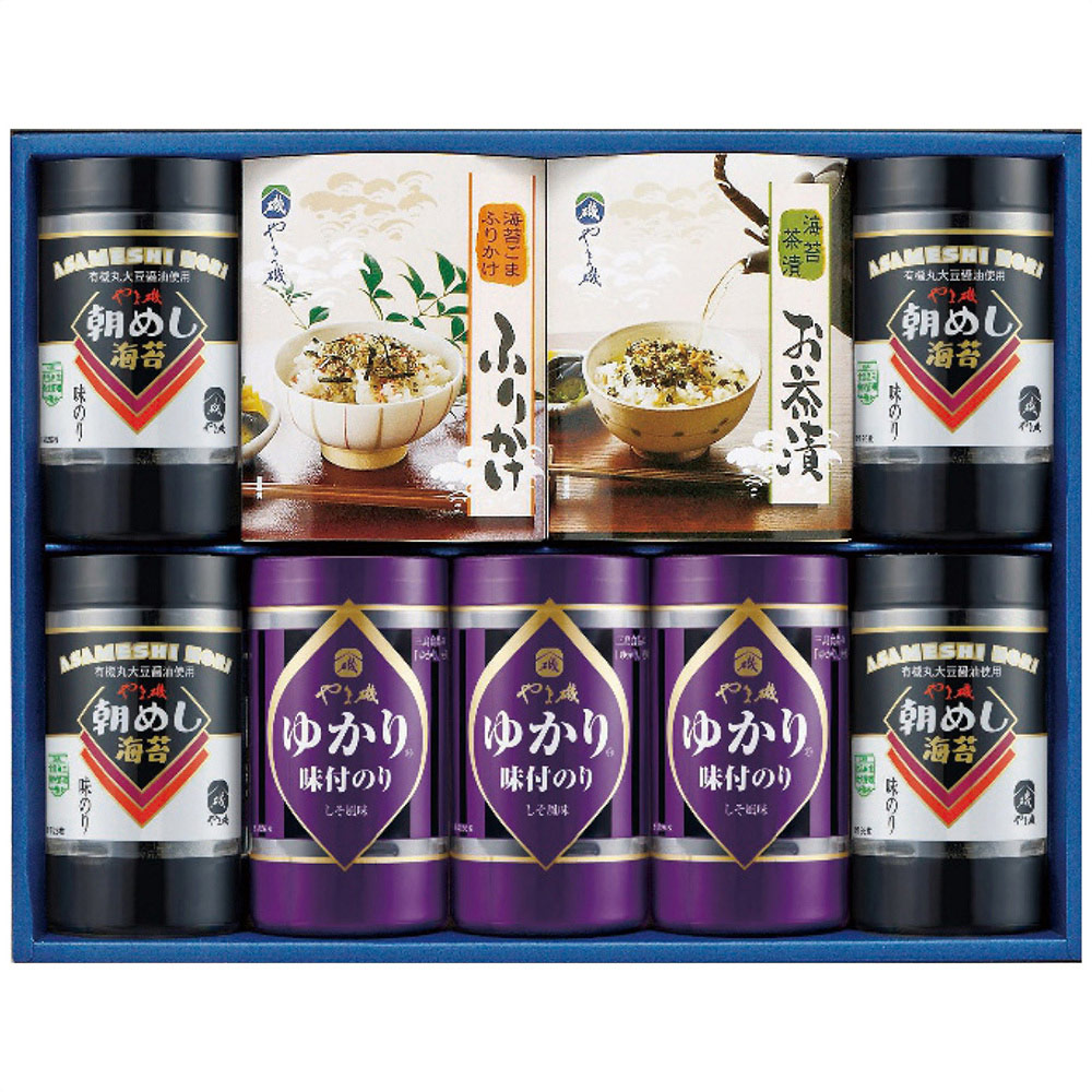 やま磯 海苔・茶漬・ふりかけ詰合せ(味付のり(8切26枚)4個・しそ風味のり(8切26枚)3個・のり茶漬4袋・のりふりかけ4袋各1箱) 味ぐるめ-9A