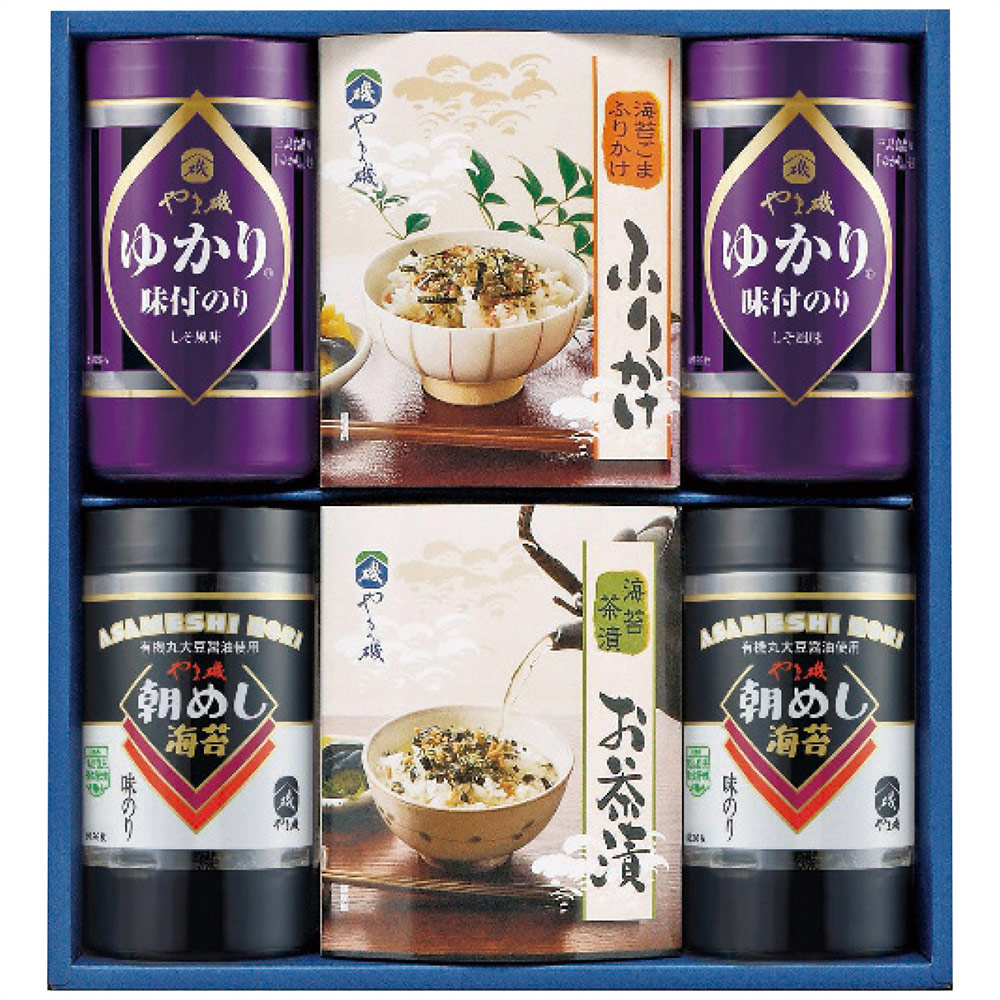 やま磯 海苔・茶漬・ふりかけ詰合せ(味付のり(8切26枚)・しそ風味のり(8切26枚)各2個・のり茶漬4袋・のりふりかけ4袋各1箱) 味ぐるめ-6A
