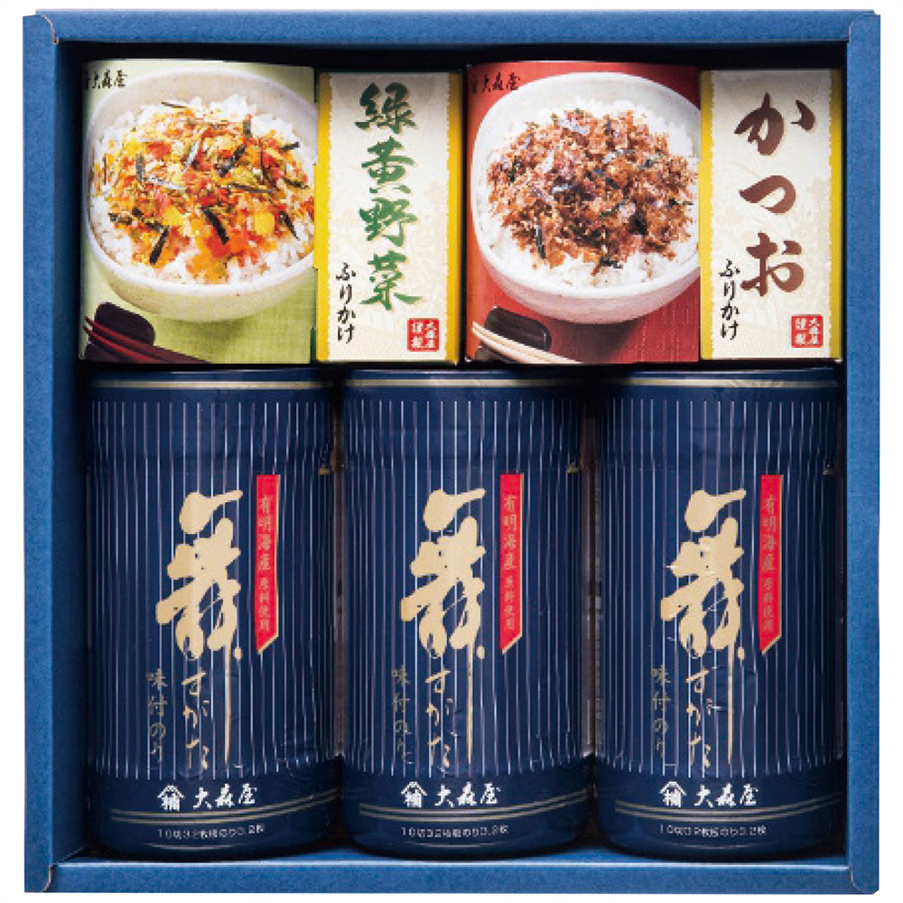 大森屋 卓上のり・ふりかけ詰合せ(味付のり(10切32枚)3個・ふりかけ(緑黄野菜・かつお各10袋1箱))