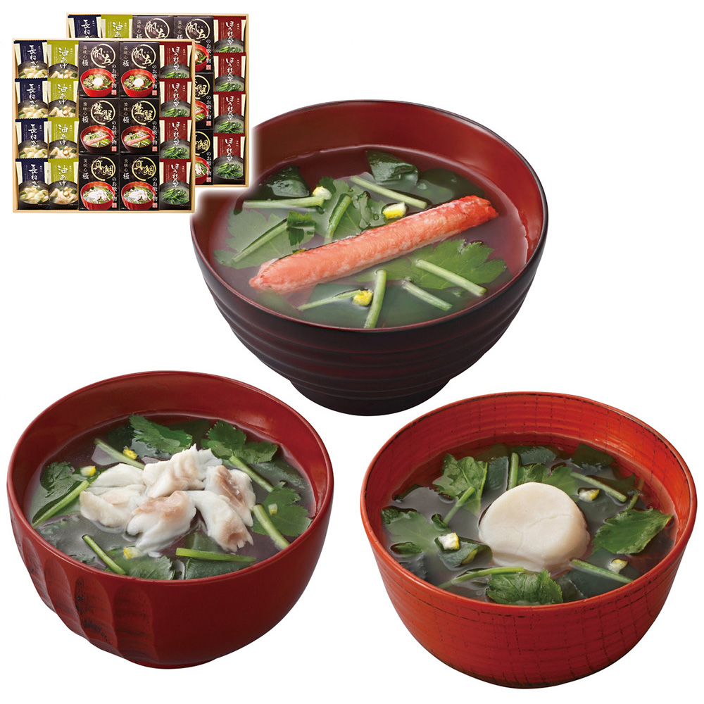 美味心 極 お吸い物&みそ汁ギフト(味噌汁(油あげ・ほうれん草・長ねぎ各8袋)・お吸い物(真鯛・帆立・楚蟹各4袋))