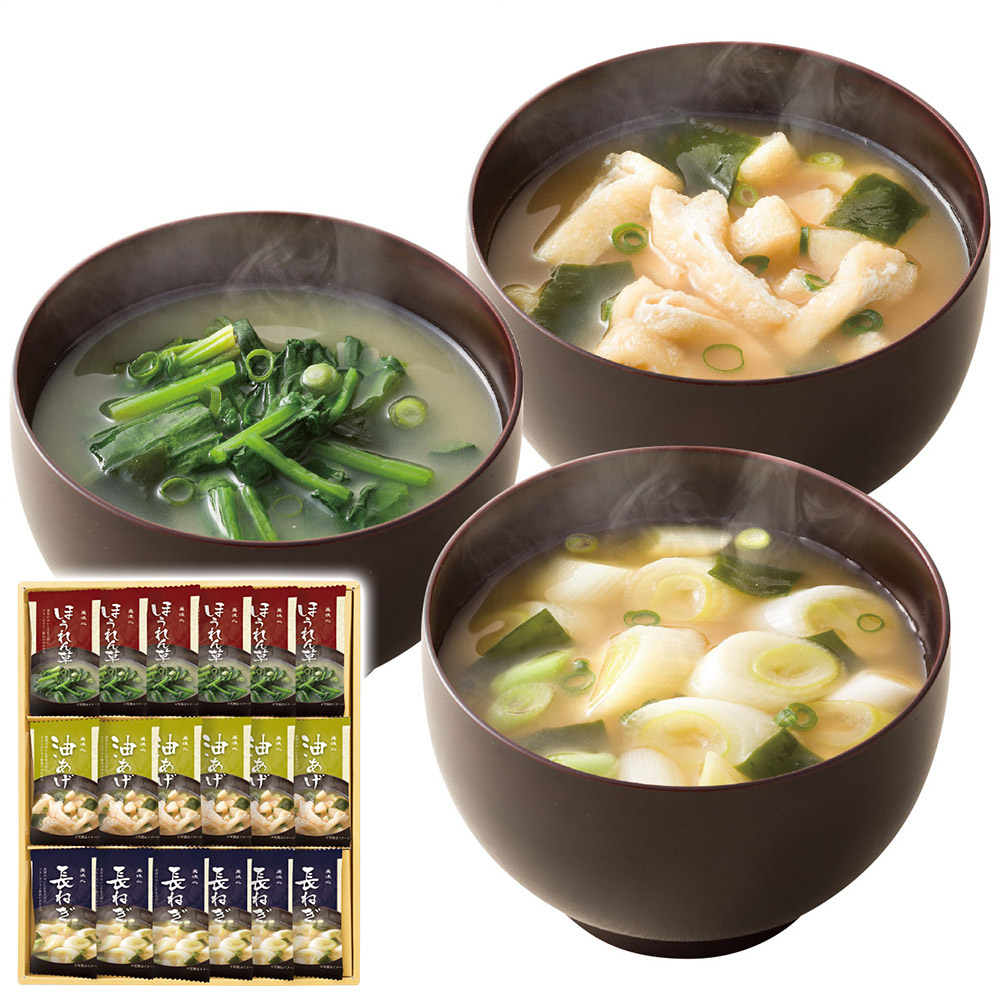 美味心 フリーズドライ味噌汁ギフト(油あげ・ほうれん草・長ねぎ各6個)